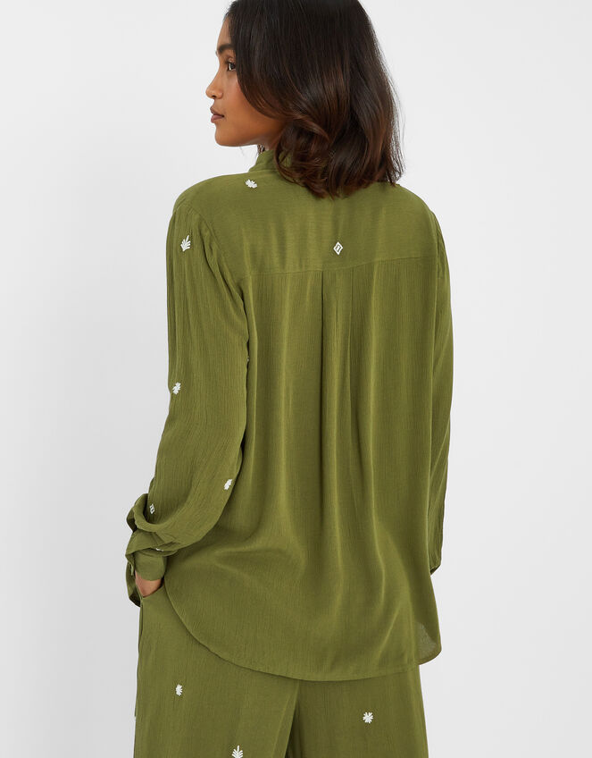 Embroidered Crinkle Shirt, Green (KHAKI), large