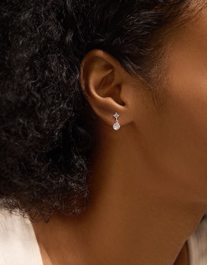 Sterling Silver Crystal Drop Stud Earrings, , large