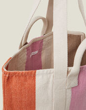 Colourblock Stripe Canvas Tote Bag, , large