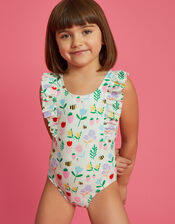 Girls Floral Print Swimsuit, Multi (PASTEL MULTI), large