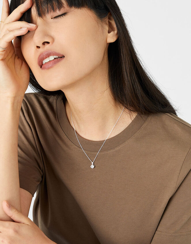 Sterling Silver Round Solitaire Necklace, , large