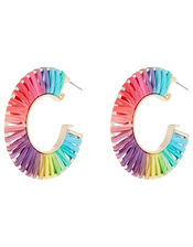 Rainbow Raffia Hoop Earrings, , large