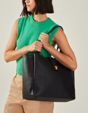 Faux Leather Work Tote Bag, , large