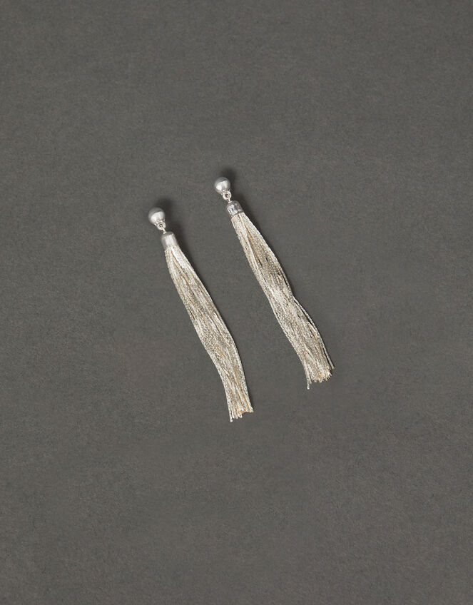 Statement Chain Tassel Earrings, Silver (SILVER), large