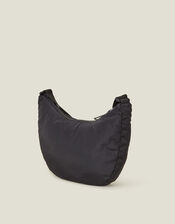 Large Floral Quilted Sling Bag, Black (BLACK), large