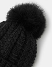 Pom-Pom Beanie Hat, Black (BLACK), large
