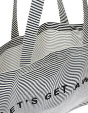 Let’s Get Away Slogan Stripe Shopper Bag, , large