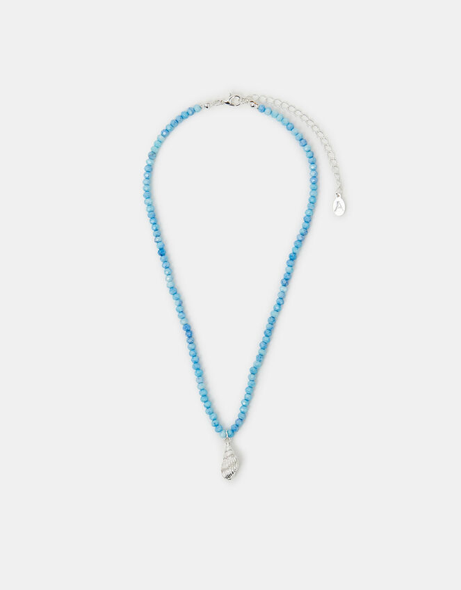 Shell Pendant Beaded Necklace Blue, , large