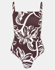 Floral Print Swimsuit, Brown (BROWN), large