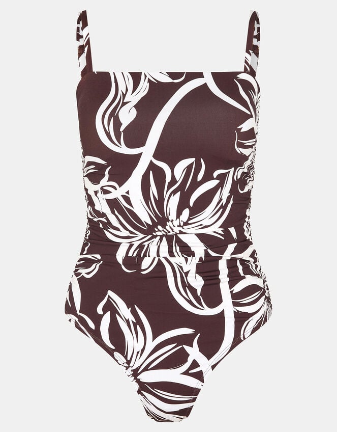 Floral Print Swimsuit, Brown (BROWN), large