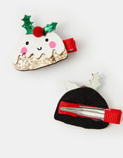 Girls 2-Pack Christmas Pudding Hair Clips, , large
