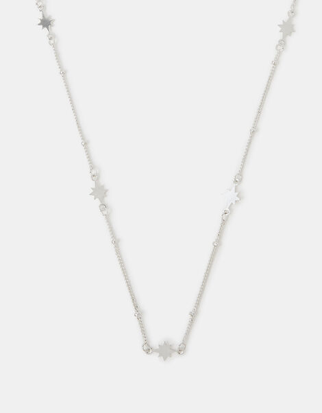 Sterling Silver-Plated Star Station Necklace, , large