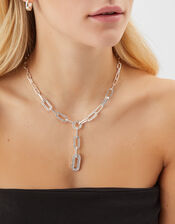 Diamanté Link Lariat Necklace, , large