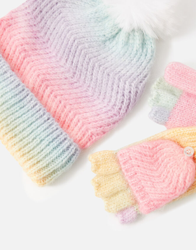 Girls Rainbow Space Dye Hat and Glove Set, Multi (PASTEL-MULTI), large