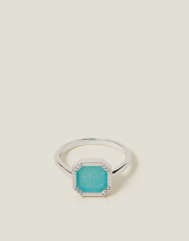 Sterling Silver-Plated Square Aqua Quartz Ring, Silver (ST SILVER), large