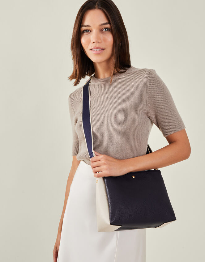 Colour Block Triple Compartment Cross-Body Bag, , large