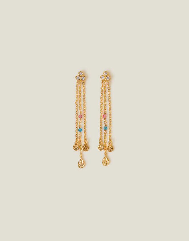 14ct Gold-Plated Beaded Long Drop Earrings, , large