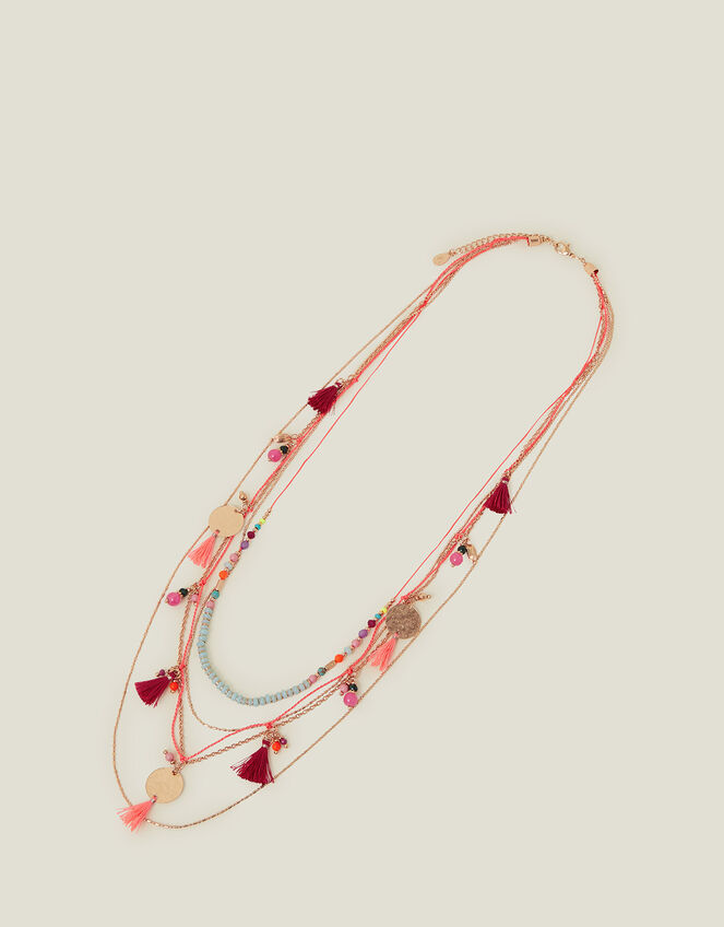 Coin Tassel Layered Necklace, , large