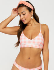 Neon Check Reversible Triangle Bikini Top, Orange (CORAL), large