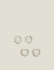 2-Pack Sterling Silver-Plated Twist Huggie Hoop Earrings, , large