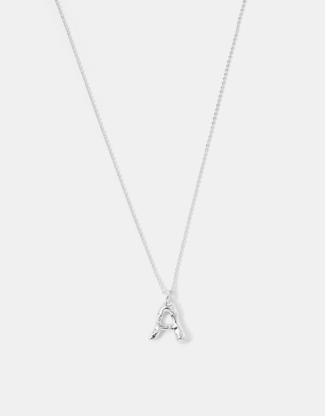 Sterling Silver-Plated Molten Initial Pendant Necklace, Silver (ST SILVER), large