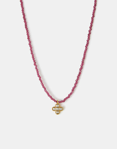 14ct Gold-Plated Clover Beaded Necklace, , large