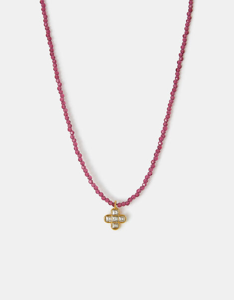 14ct Gold-Plated Clover Beaded Necklace, , large