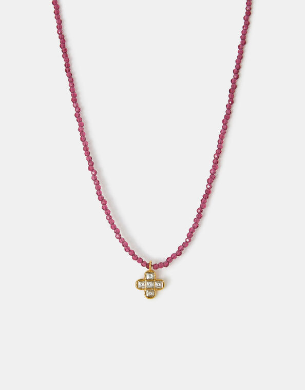 14ct Gold-Plated Clover Beaded Necklace, , large