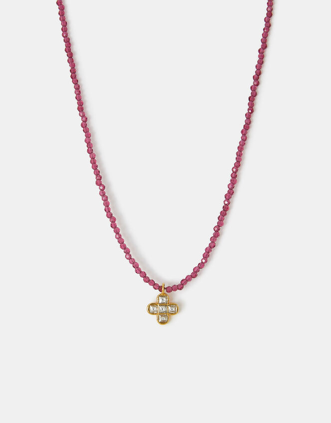 14ct Gold-Plated Clover Beaded Necklace, , large