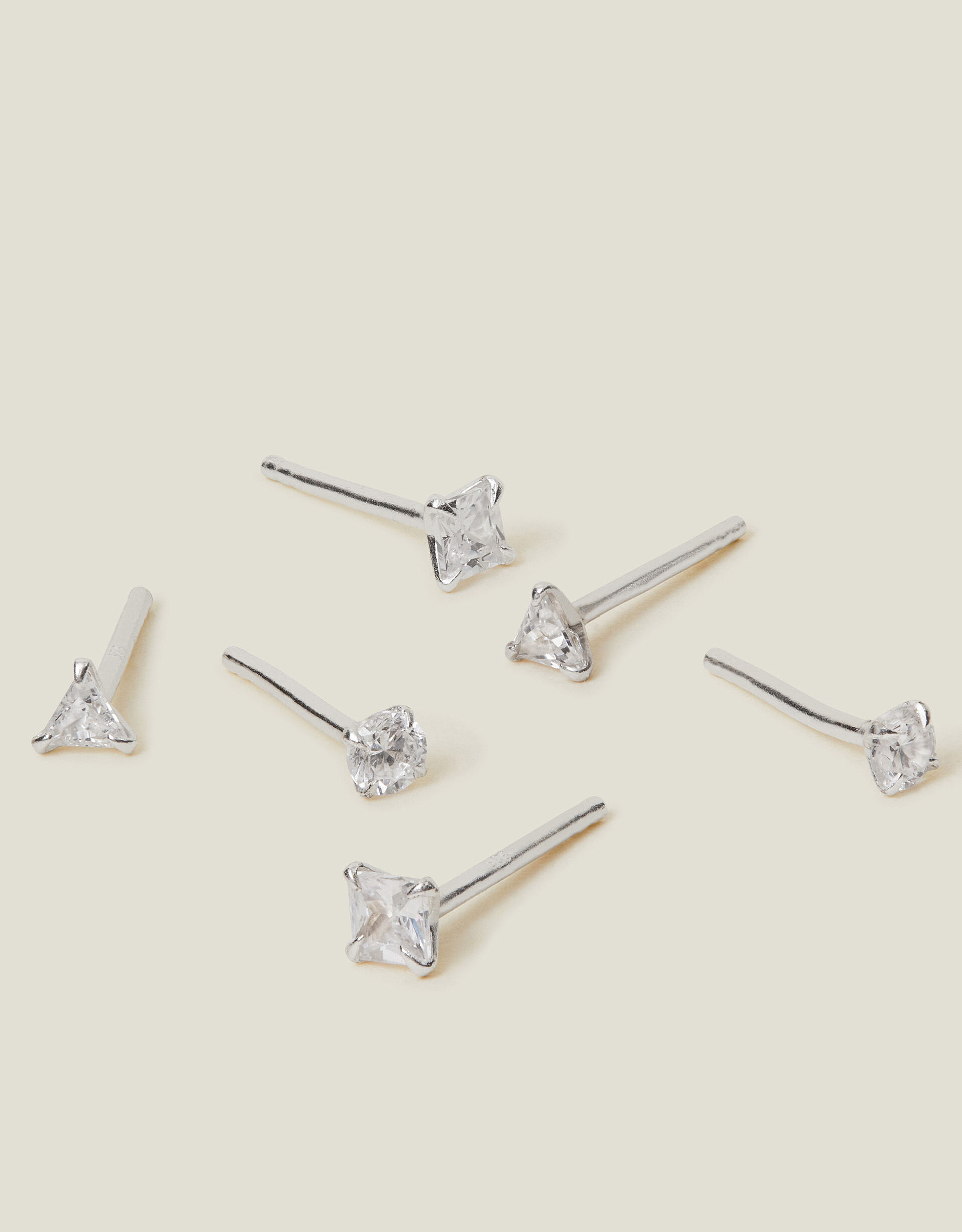 3 Pack Sterling Silver Diamante Stud Earrings Sterling Silver Accessorize Global