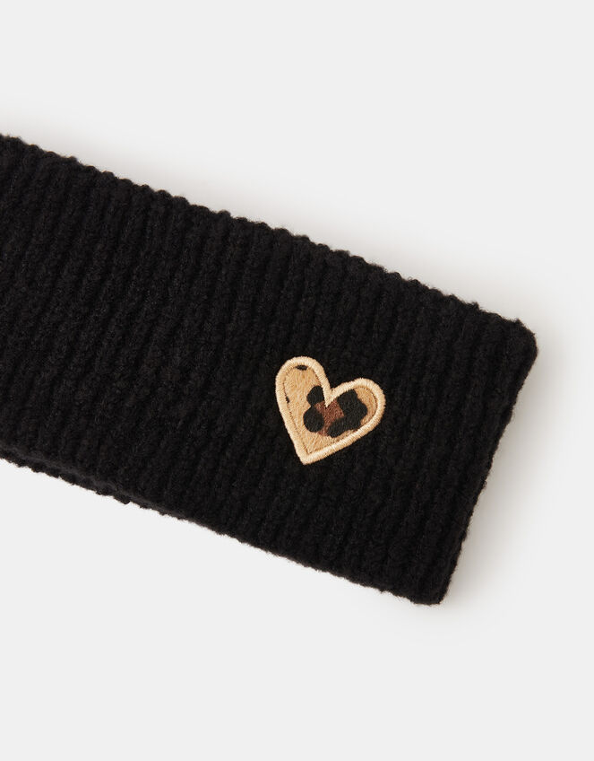 Leopard Heart Knit Bando Headband, , large