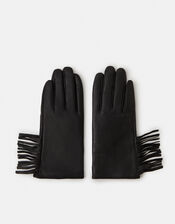 Fringe Leather Gloves, Black (BLACK), large