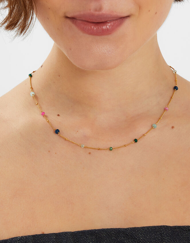 14ct Gold-Plated Beaded Station Necklace, , large