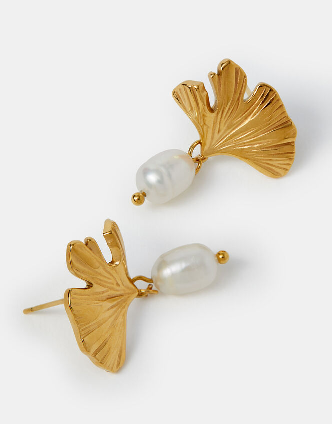 Stainless Steel Coral Pearl Drop Earrings, , large