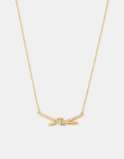 14ct Gold-Plated Diamanté Knot Necklace, , large