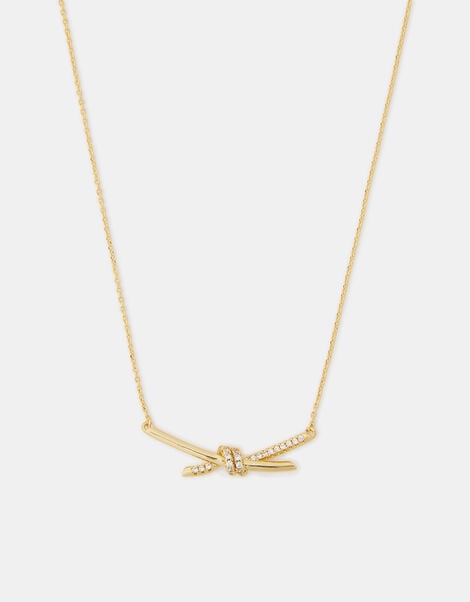 14ct Gold-Plated Diamanté Knot Necklace, , large
