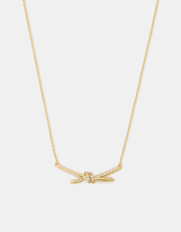 14ct Gold-Plated Diamanté Knot Necklace, , large