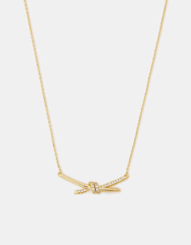 14ct Gold-Plated Diamanté Knot Necklace, , large