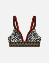 Leopard Print Elastic Trim Bikini Top, Black (BLACK WHITE), large