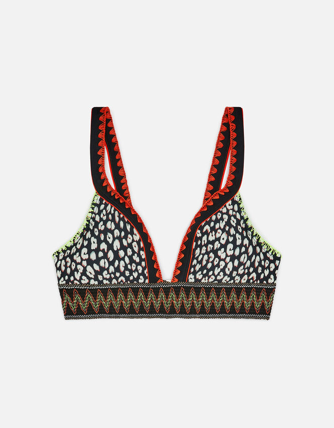 Leopard Print Elastic Trim Bikini Top, Black (BLACK WHITE), large
