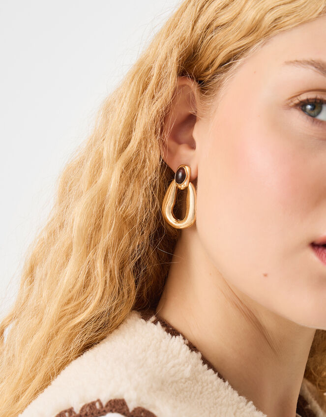 Resin Stone Doorknocker Earrings, , large