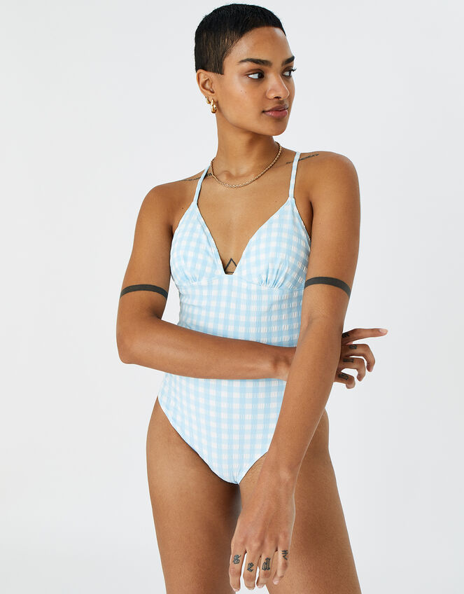 Gingham Swimsuit, Blue (BLUE), large