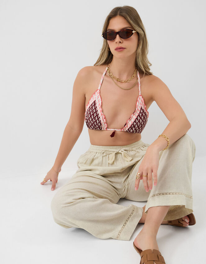 Frill Floral Triangle Bikini Top, Red (BURGUNDY), large