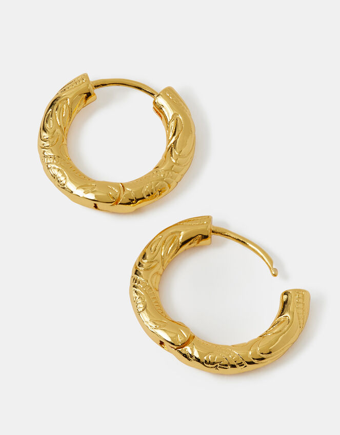14ct Gold-Plated Textured Hoop Earrings, , large