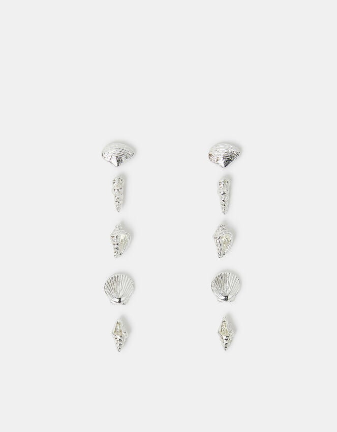 5-Pack Seashell Stud Earrings Silver, , large