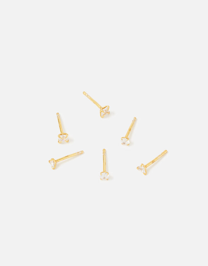 Sterling Silver Gold-Plated Crystal Stud Set, Gold (GOLD), large