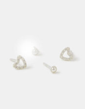 2-Pack Sterling Silver Heart Stud Earrings, , large