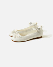 Girls Lace Butterfly Ballerina Flats, Ivory (IVORY), large