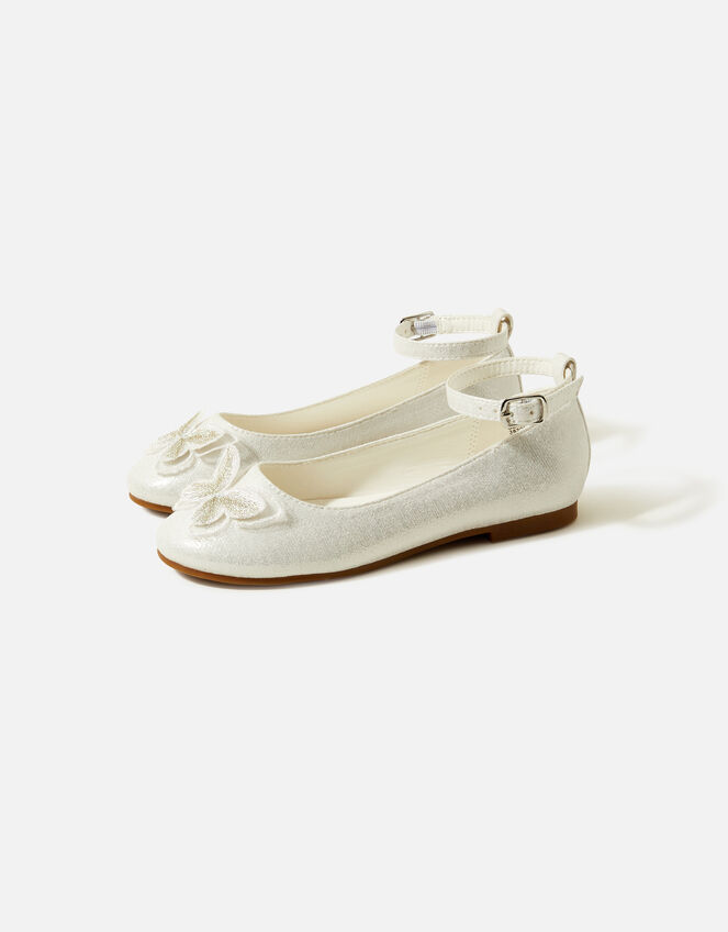 Girls Lace Butterfly Ballerina Flats, Ivory (IVORY), large
