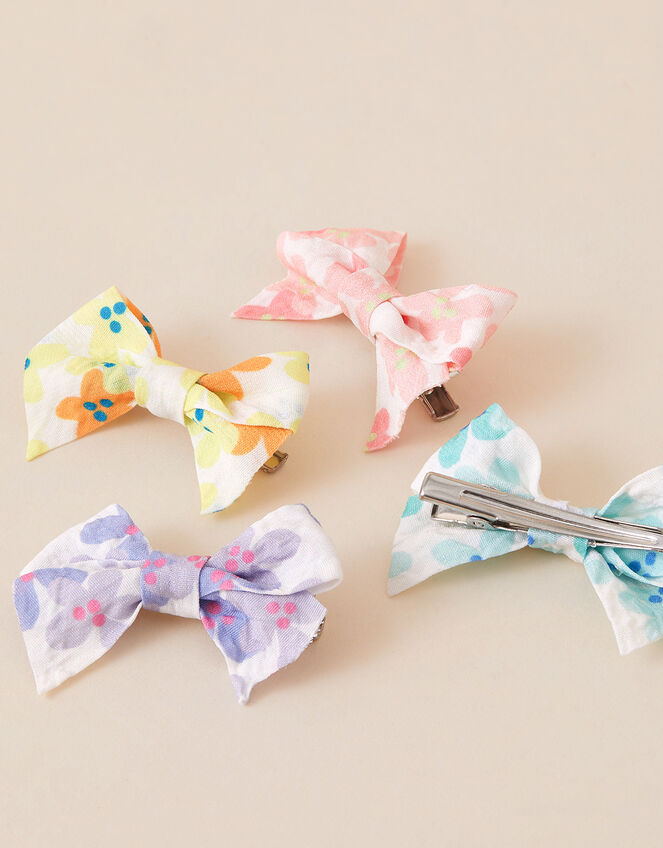 Girls Floral Print Bow Hair Clips 4 Pack, , large